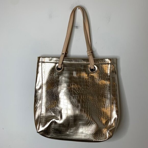 Vintage Y2k 2000s Jessica Gold Tote Bag Shoulder Embossed Snakeskin print - Picture 12 of 16